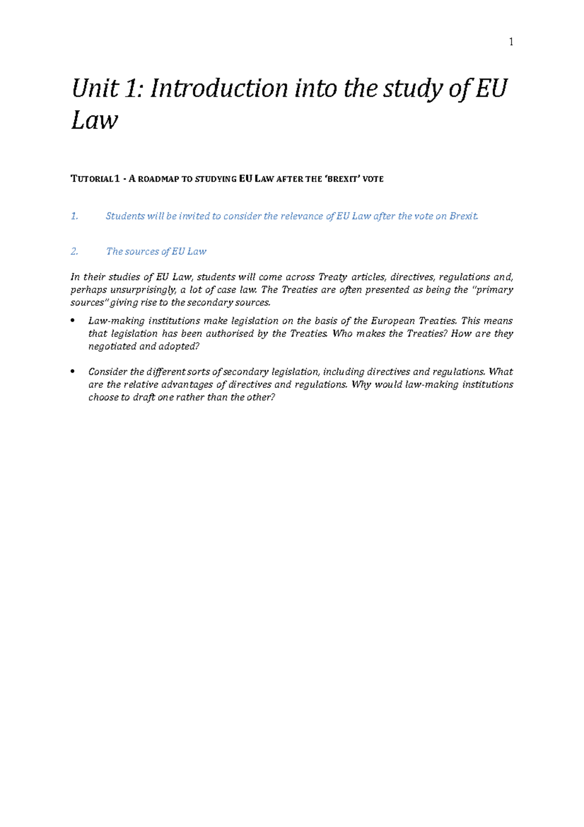 Tutorial and Workshop Questions_Unit 1 - Unit 1: Introduction into the ...