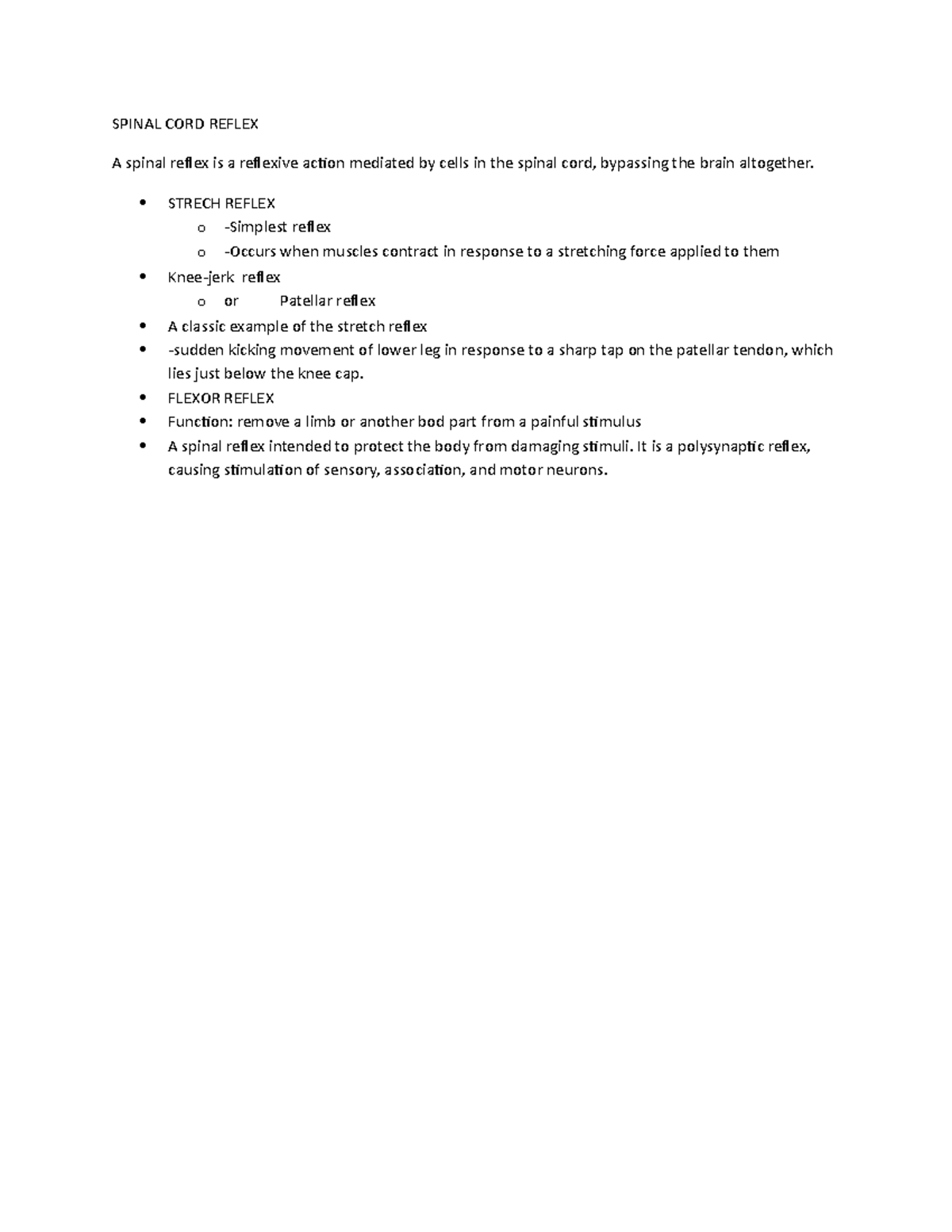 Spinal CORD Reflex - Lecture notes 1 - SPINAL CORD REFLEX A spinal ...