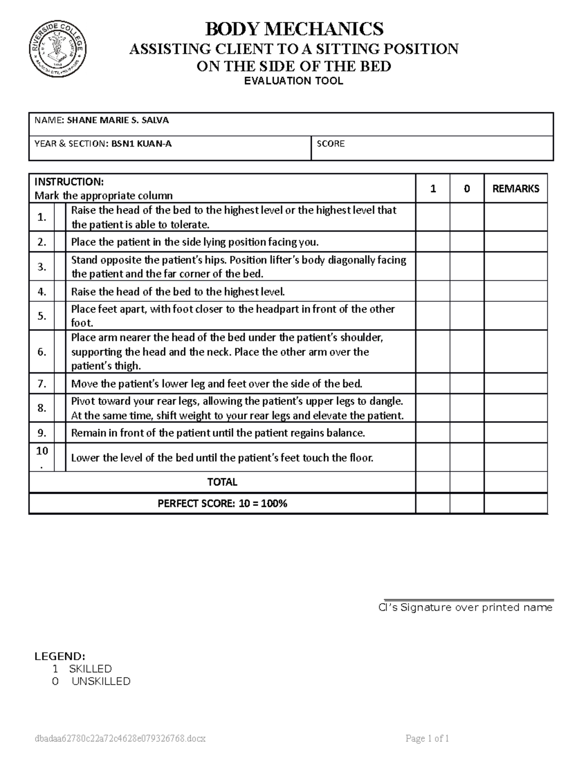 (Assisting Client To A Sitting Position on the Side of the Bed) Body