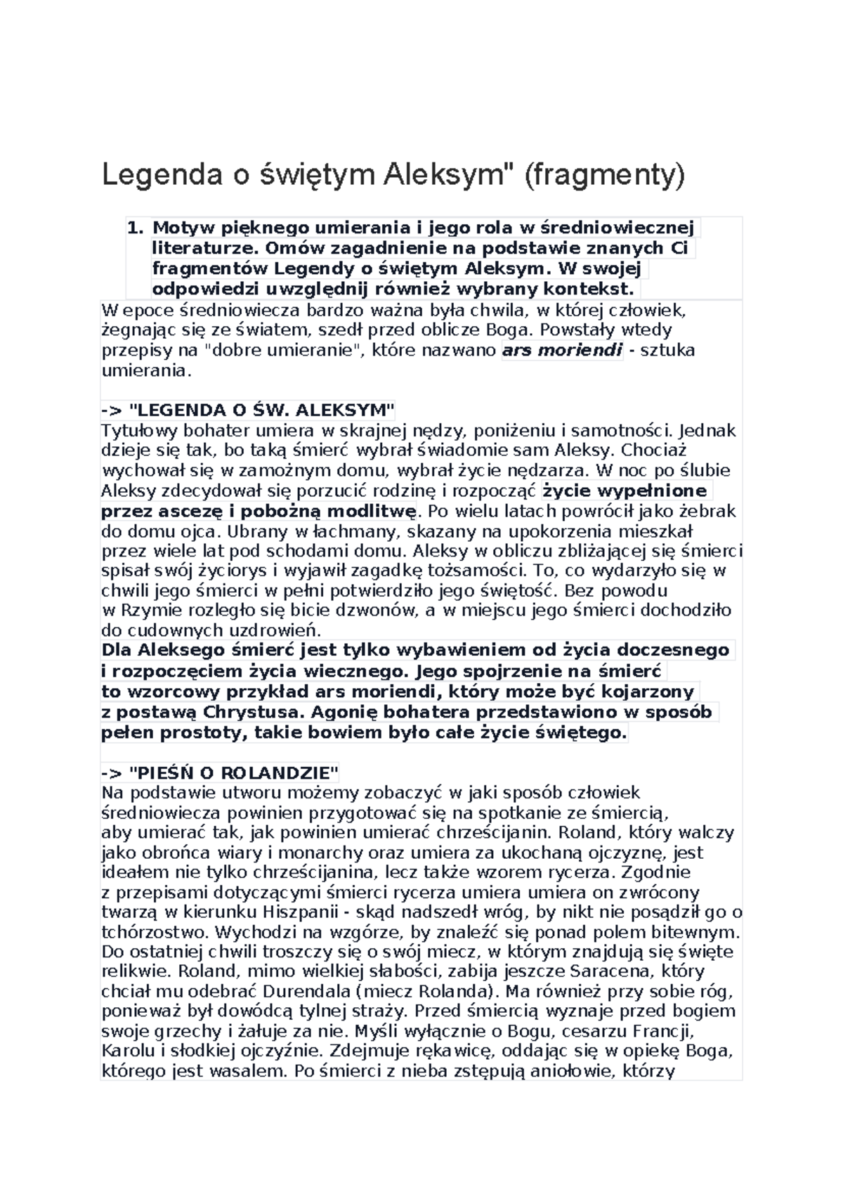 Legenda o Aleksym - mnmn - Legenda o świętym Aleksym" (fragmenty) Motyw