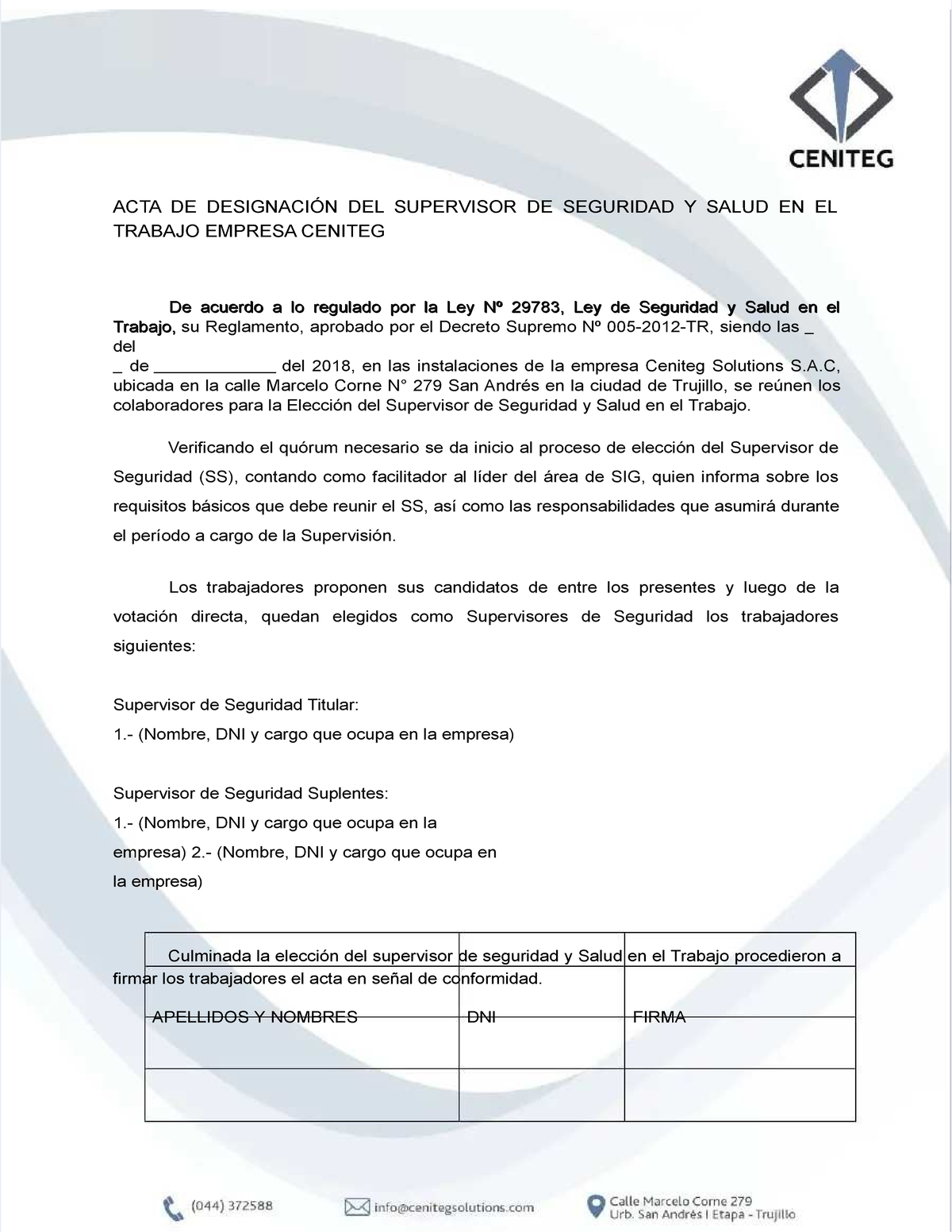 Pdf Acta De Eleccion Del Supervisor De Seguridad Acta De DesignaciÓn