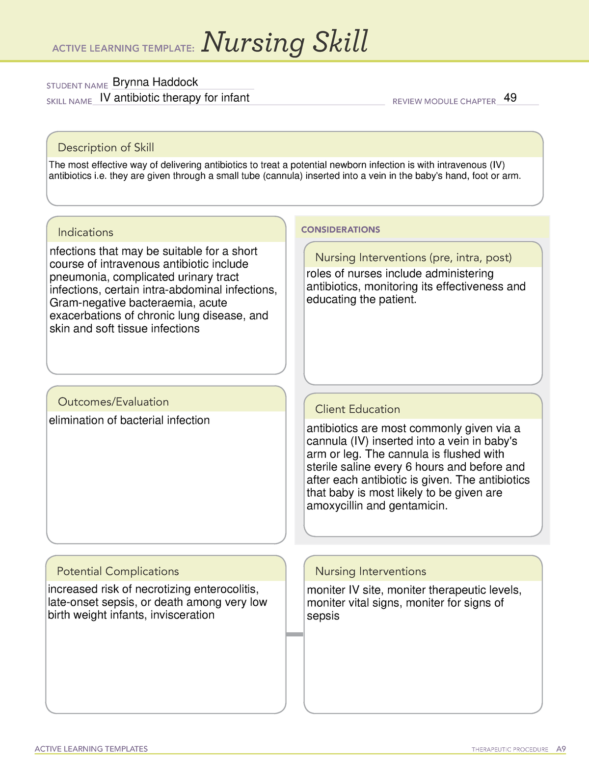 ATI children remediation baby IVs ACTIVE LEARNING TEMPLATES