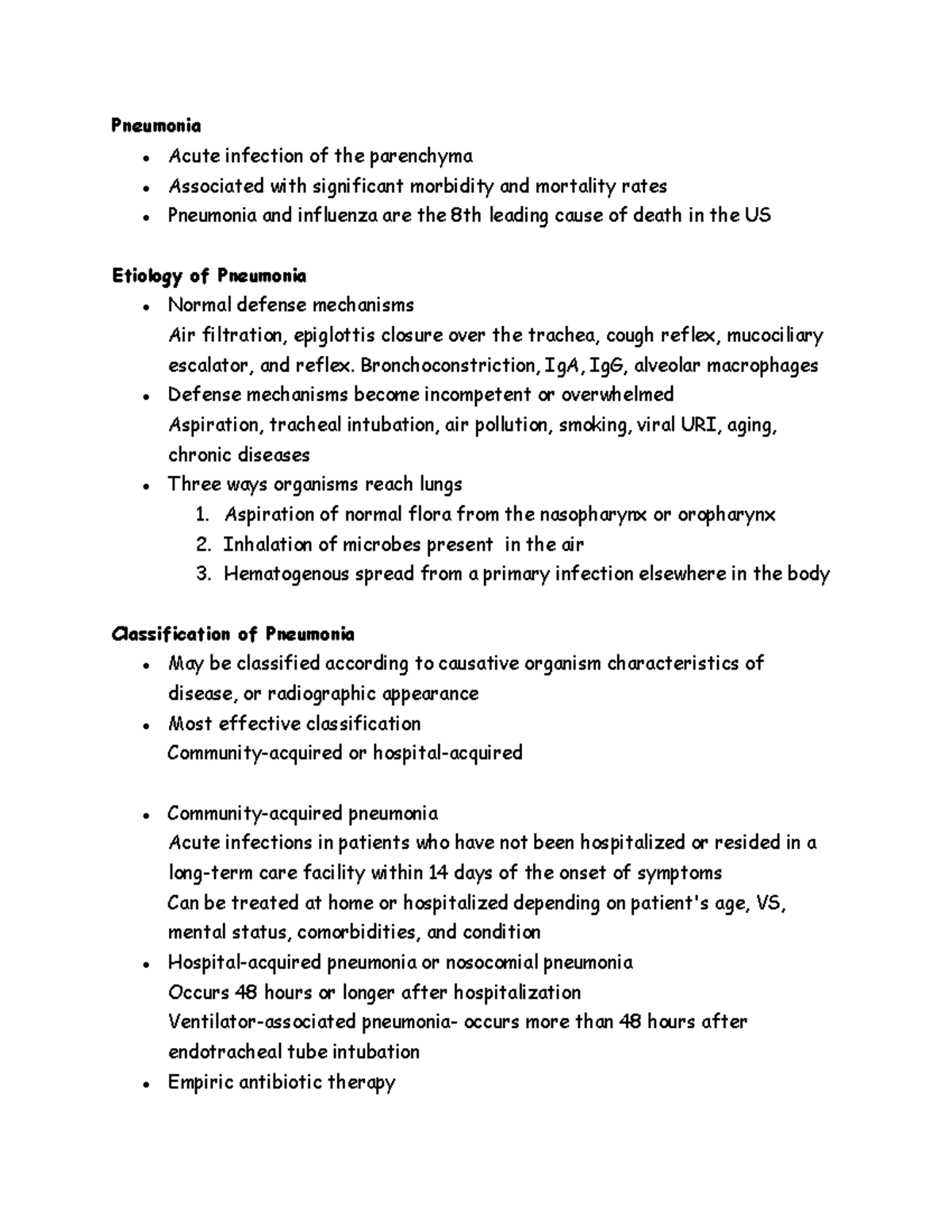 Pneumonia - Bronchoconstriction, IgA, IgG, alveolar macrophages Defense ...