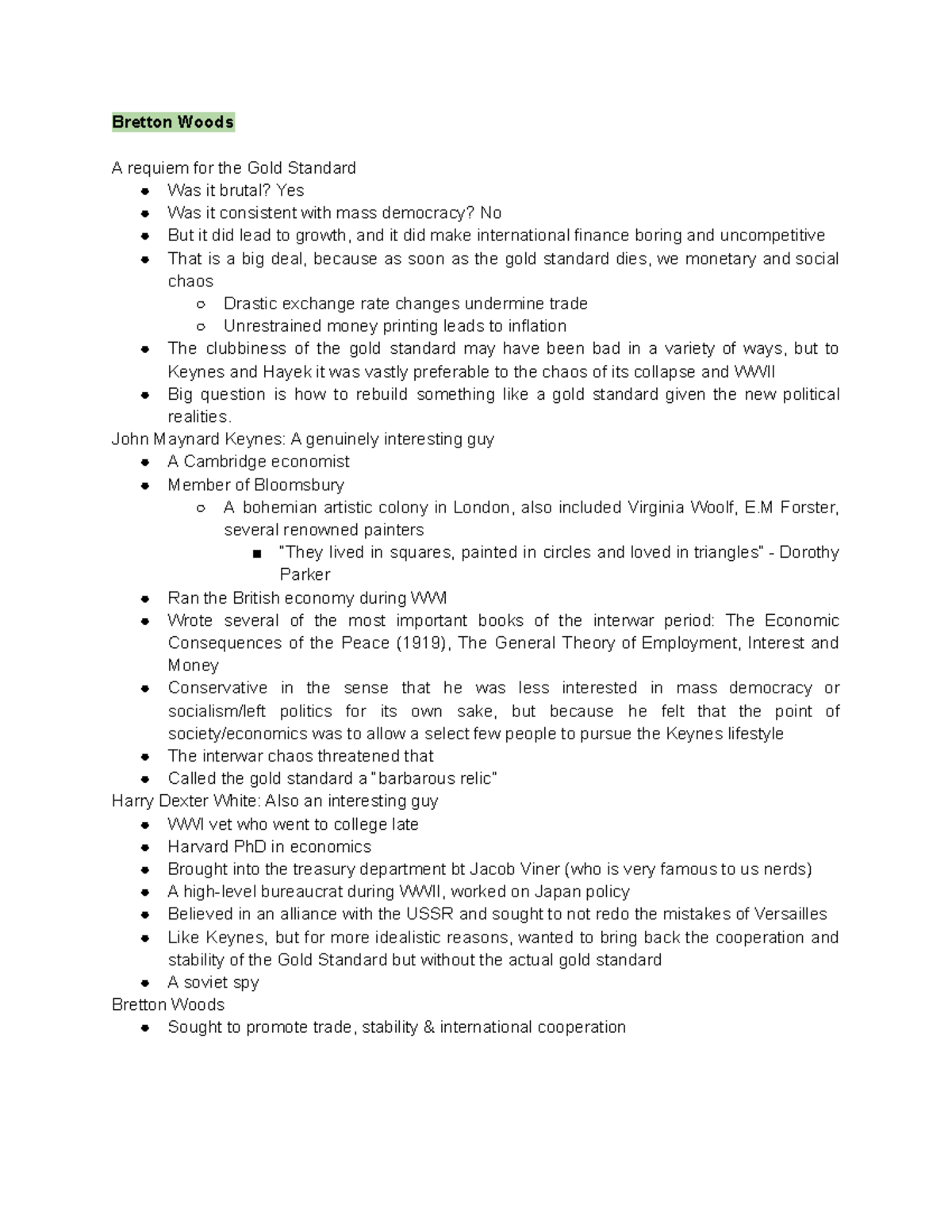 ISS 315 copy - ISS 315 Lecture Notes - Bretton Woods A requiem for the ...