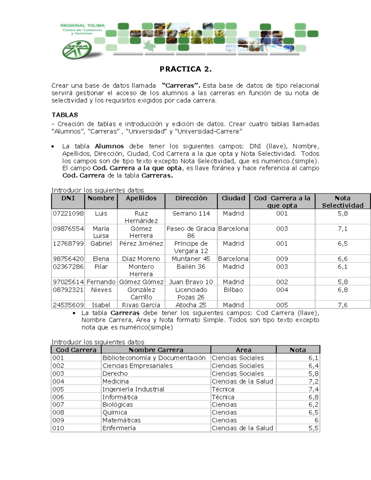 Taller Practico - Bases DE Datos - PRACTICA 2. Crear una base de datos ...