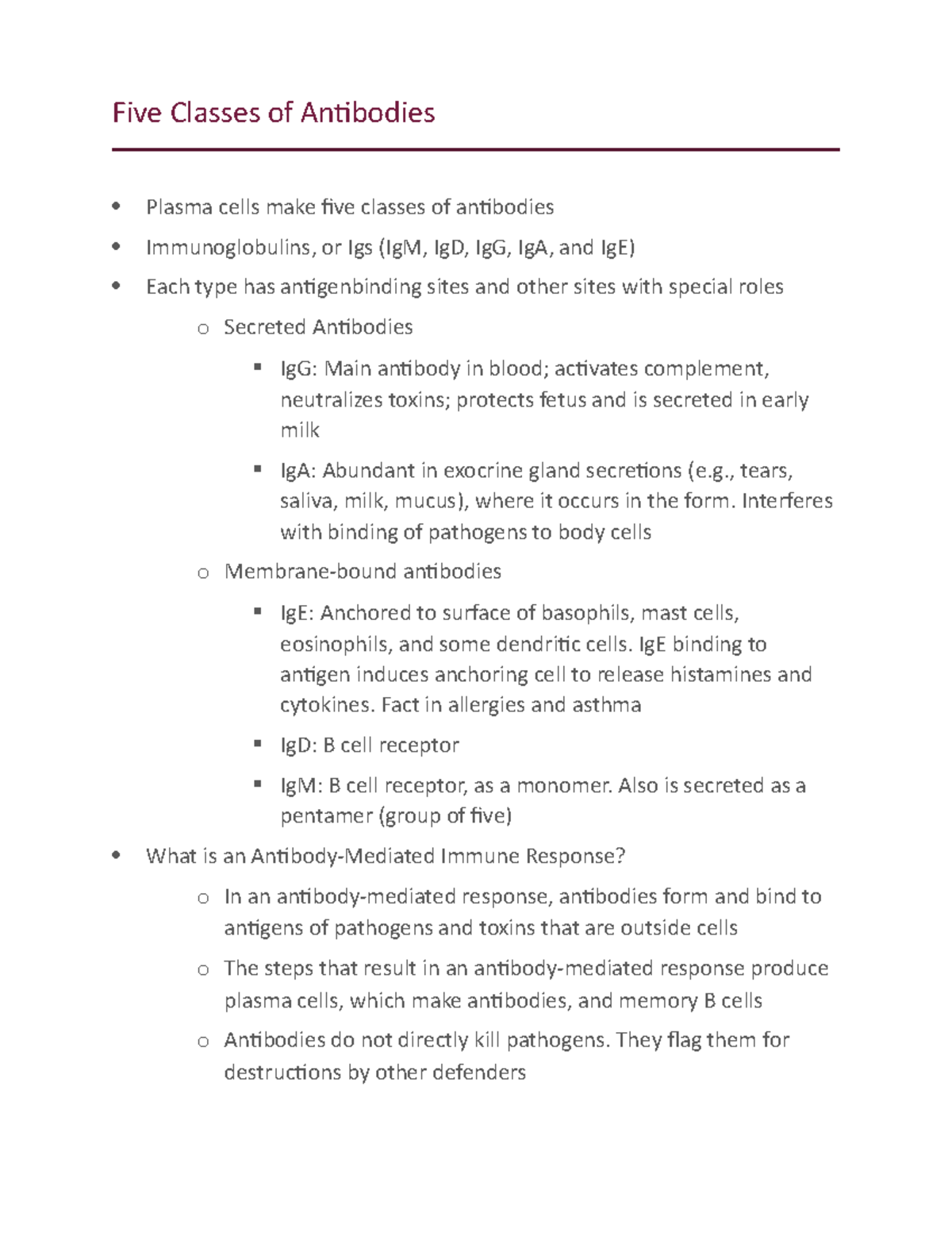 Five Classes of Antibodies Chapter 9 Five Classes of Antibodies