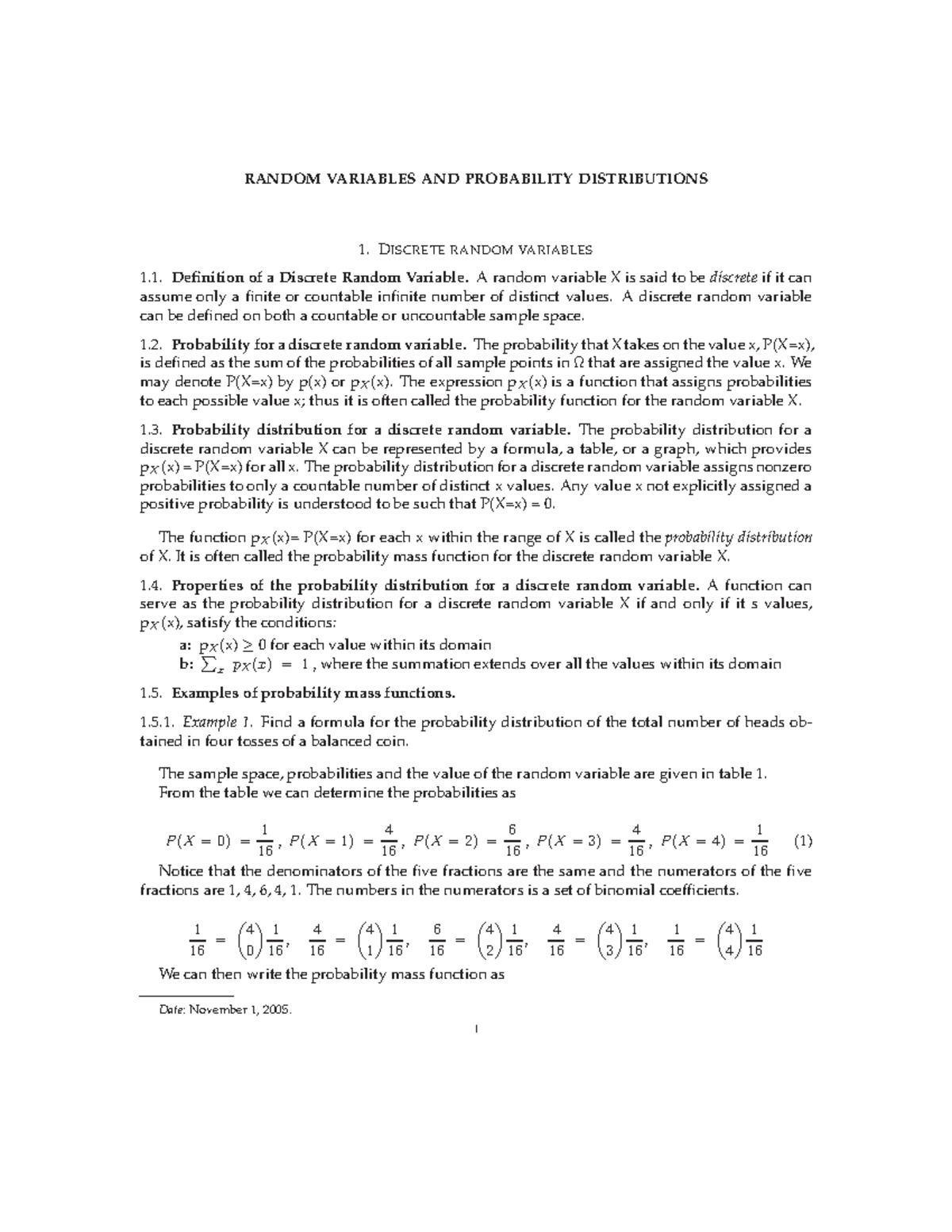 RV Prob Distributions - Probability - 1. DISCRETE RANDOM VARIABLES ...