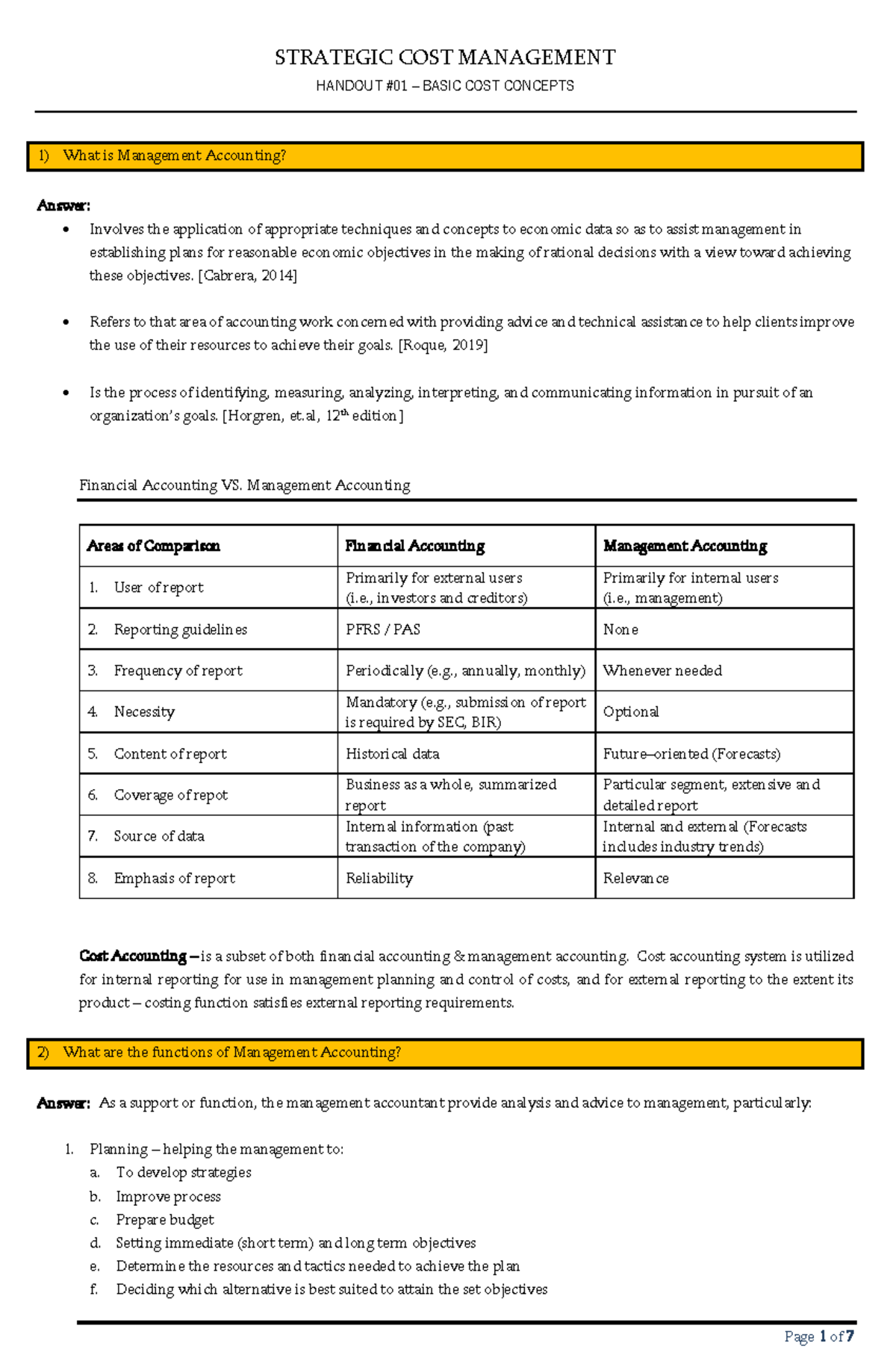 Lecture Notes - Chapters 1 and 2 - STRATEGIC COST MANAGEMENT HANDOUT ...