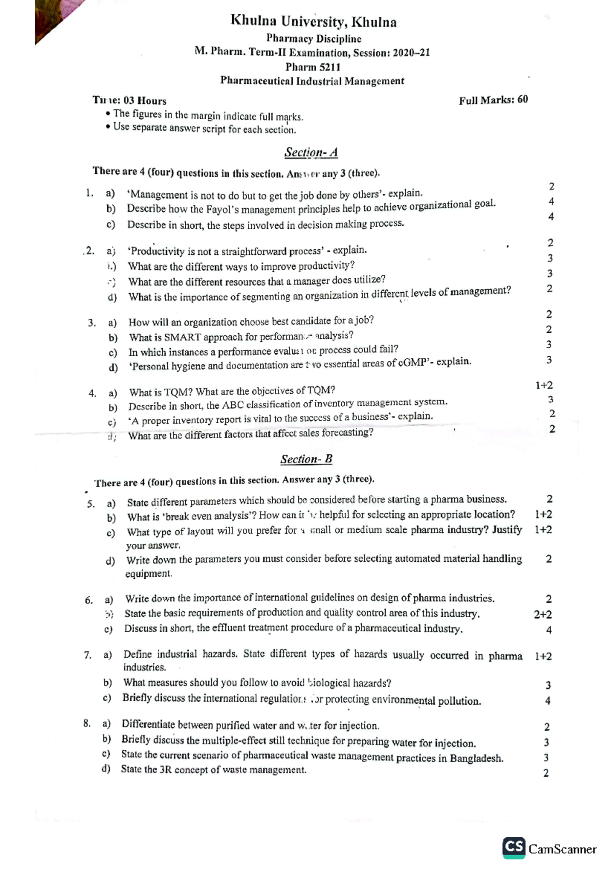 Industrial management qn - physical chemistry - Studocu