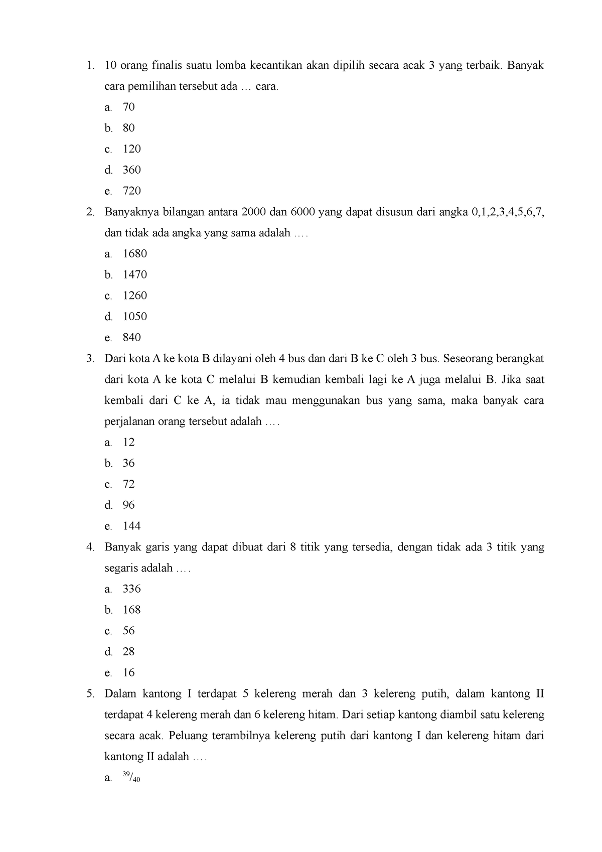 Kumpulan Soal Soal Peluang - Matematika - SMA Negeri 10 Fajar Harapan ...