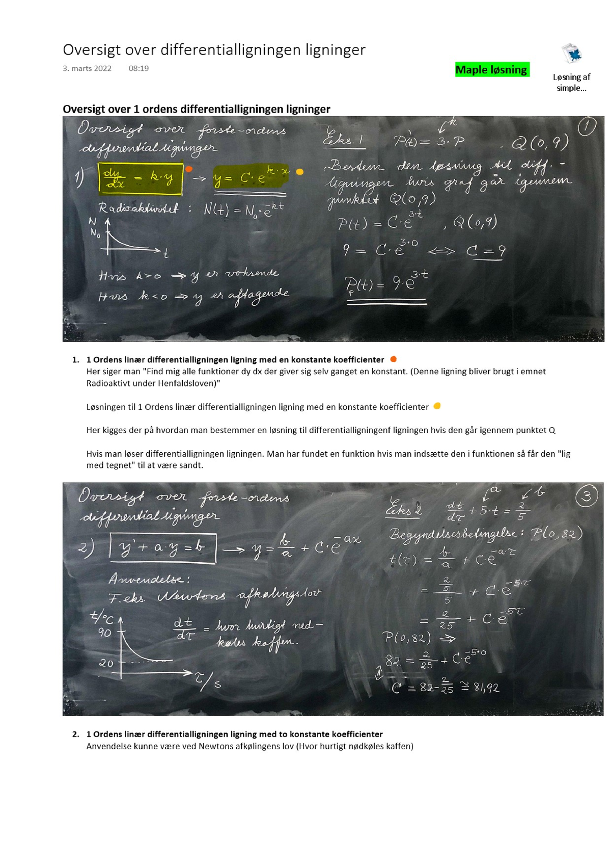 Oversigt Over Differentialligningen Ligninger - Mathematical Modelling ...