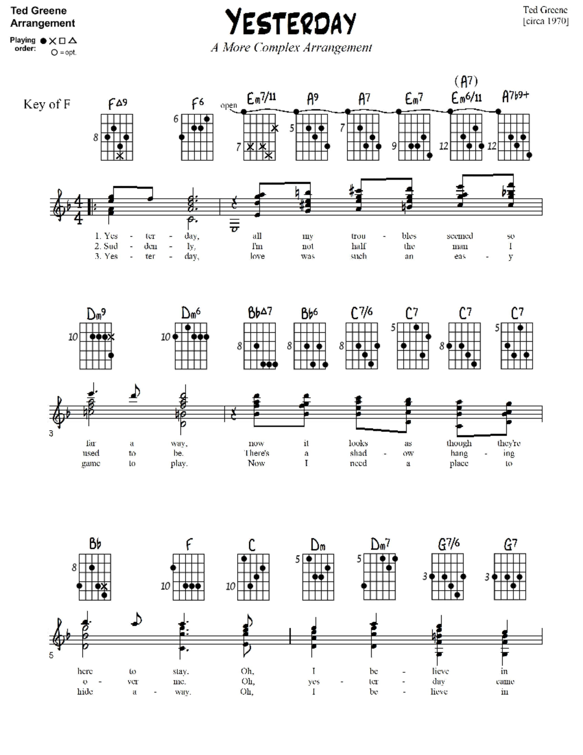 Yesterday AMore Complex Arrangement Ted Greene circa 1970 - “Yesterday ...