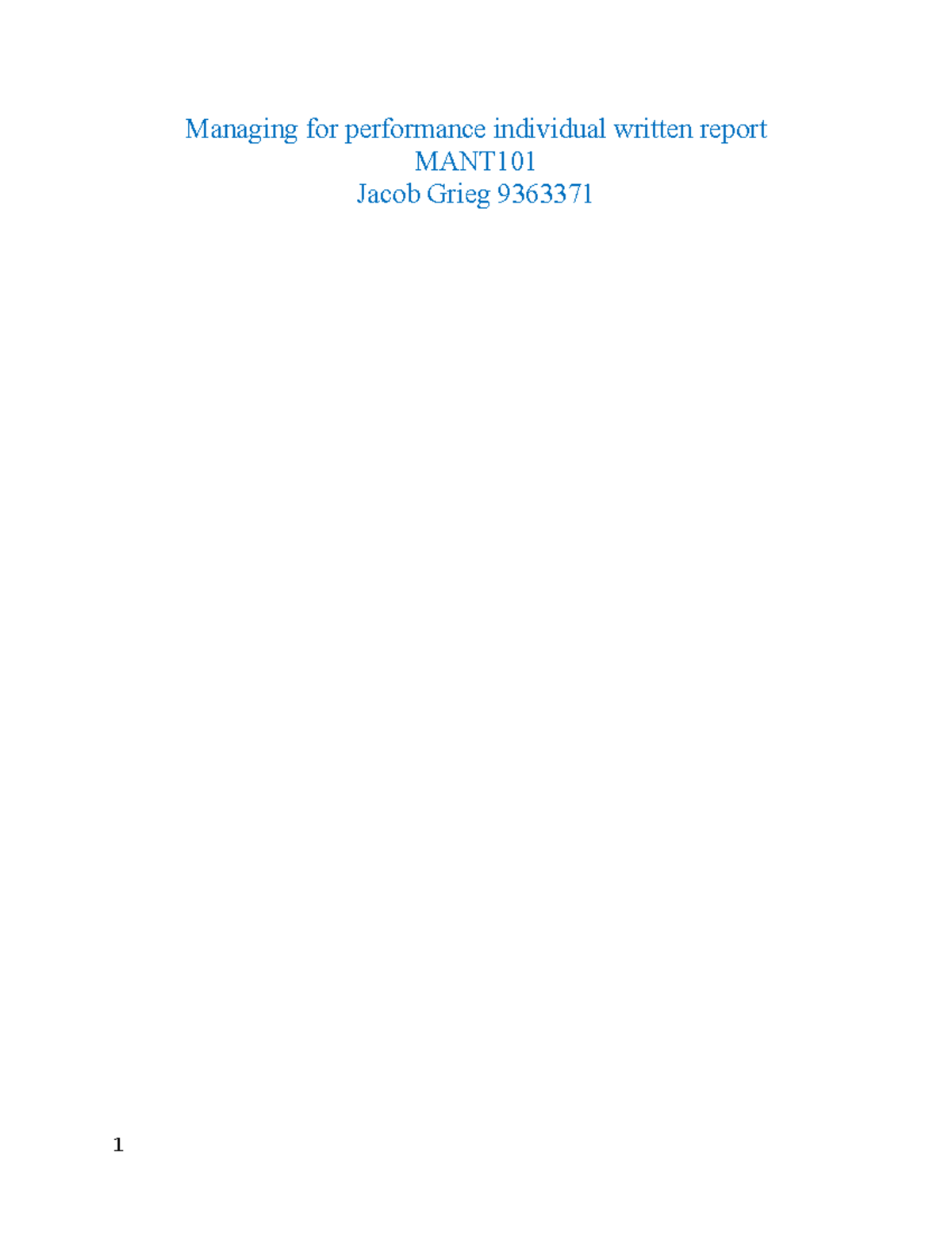 Managing for performance individual written report - - Studocu