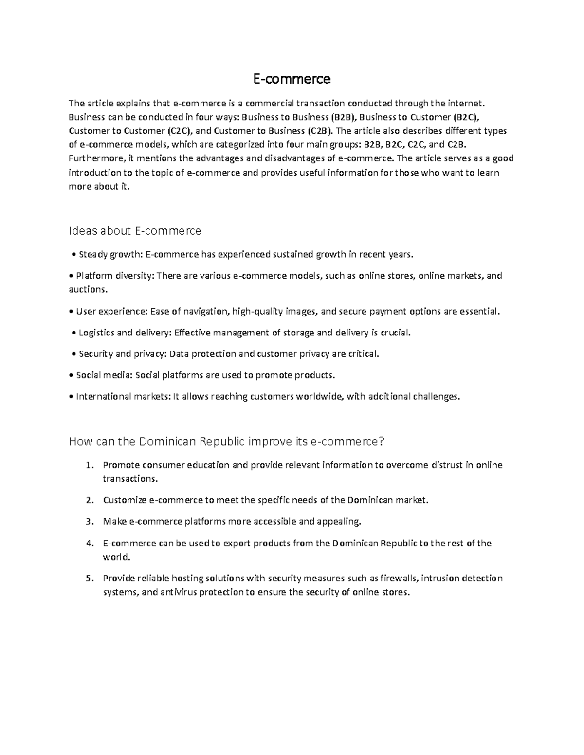 E-commerce - tareas de ingles - E-commerce The article explains that e ...