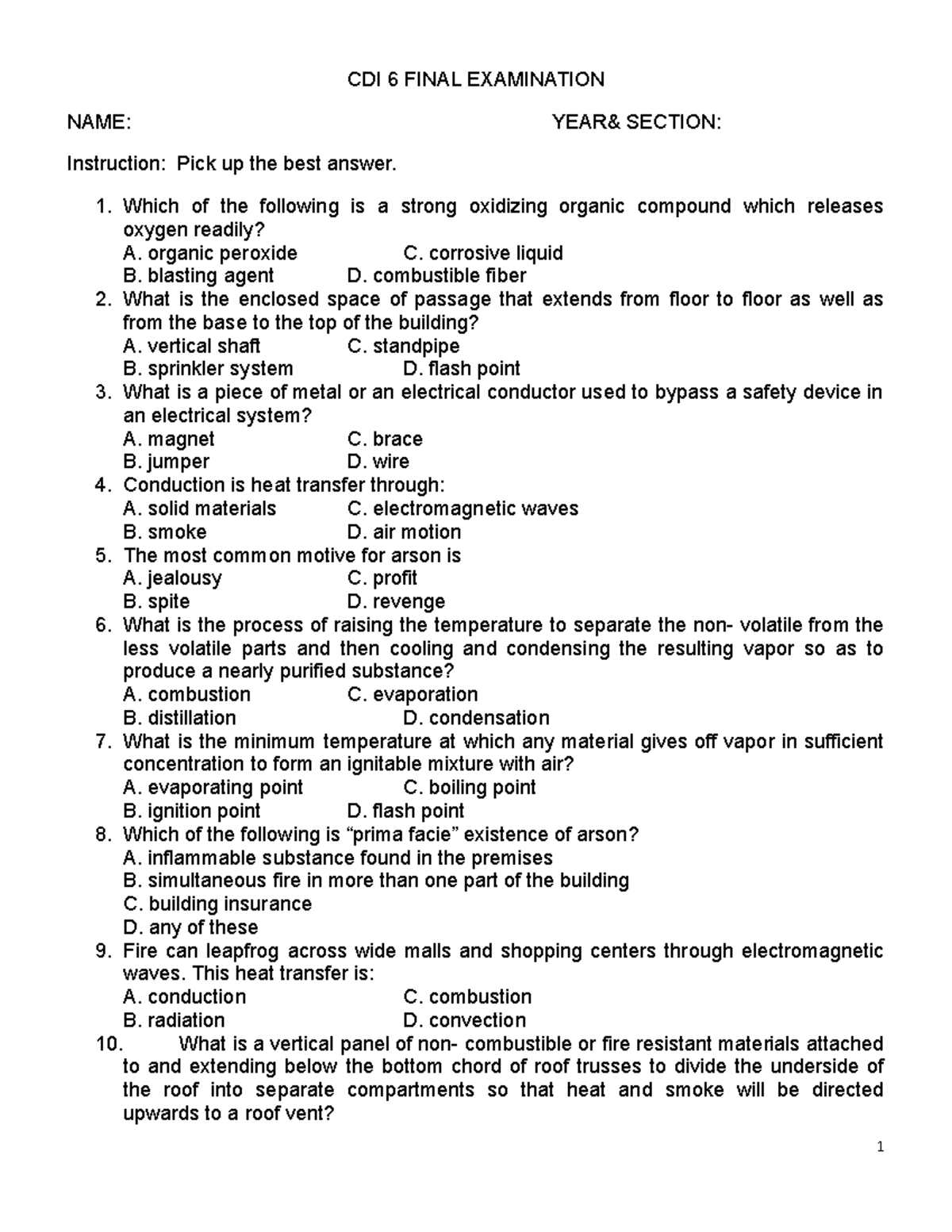 Ci - this is to test your knowledge - CDI 6 FINAL EXAMINATION NAME ...