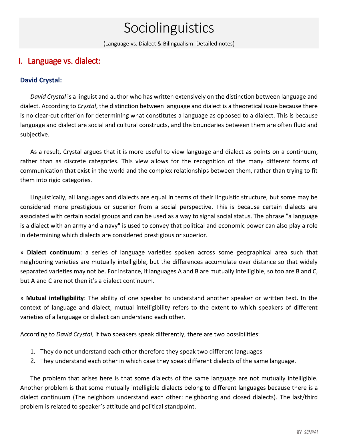 Sociolinguistics (Full Notes) - Sociolinguistics (Language Vs. Dialect ...