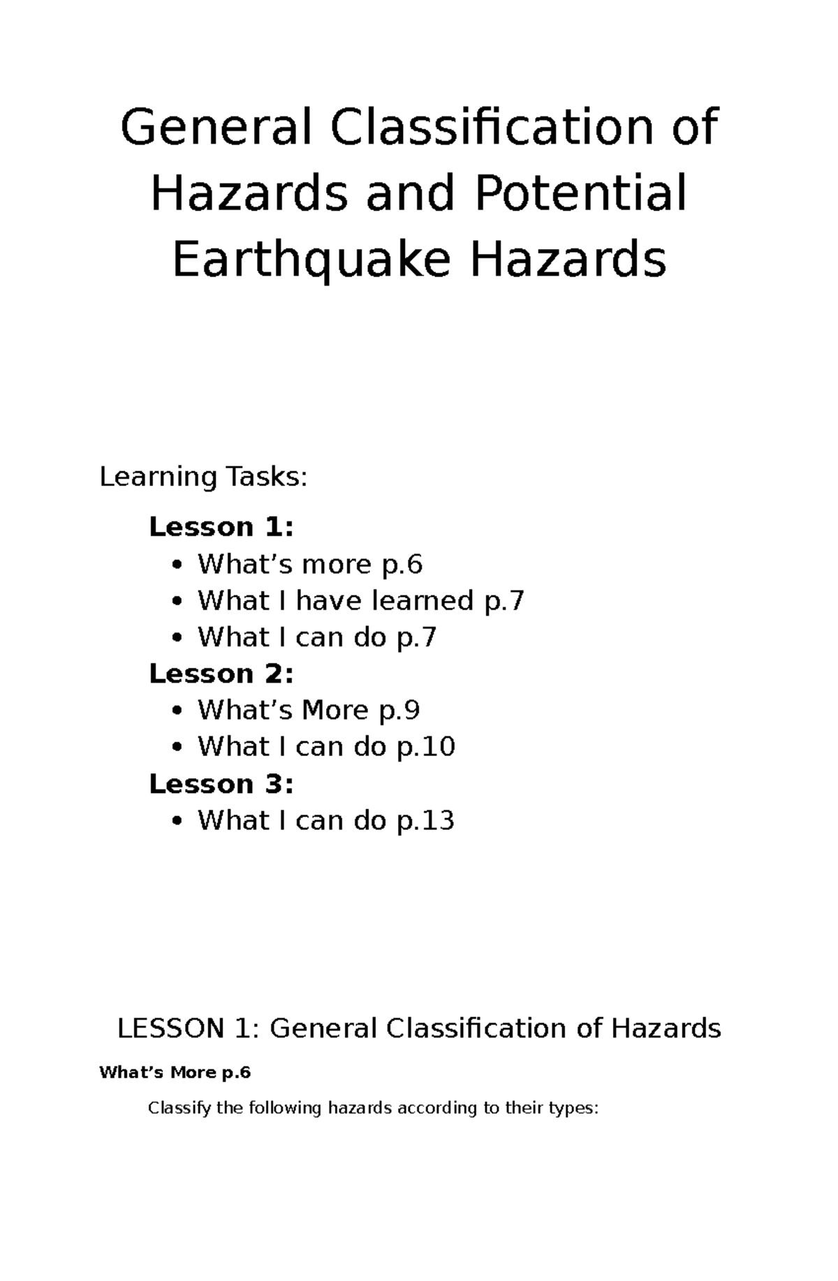 General Classification Of Hazards