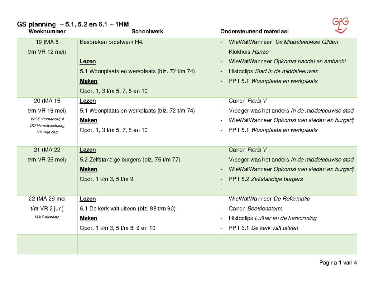 1HM H5 En H6 [ Planning] - Ant - Weeknummer Schoolwerk Ondersteunend ...