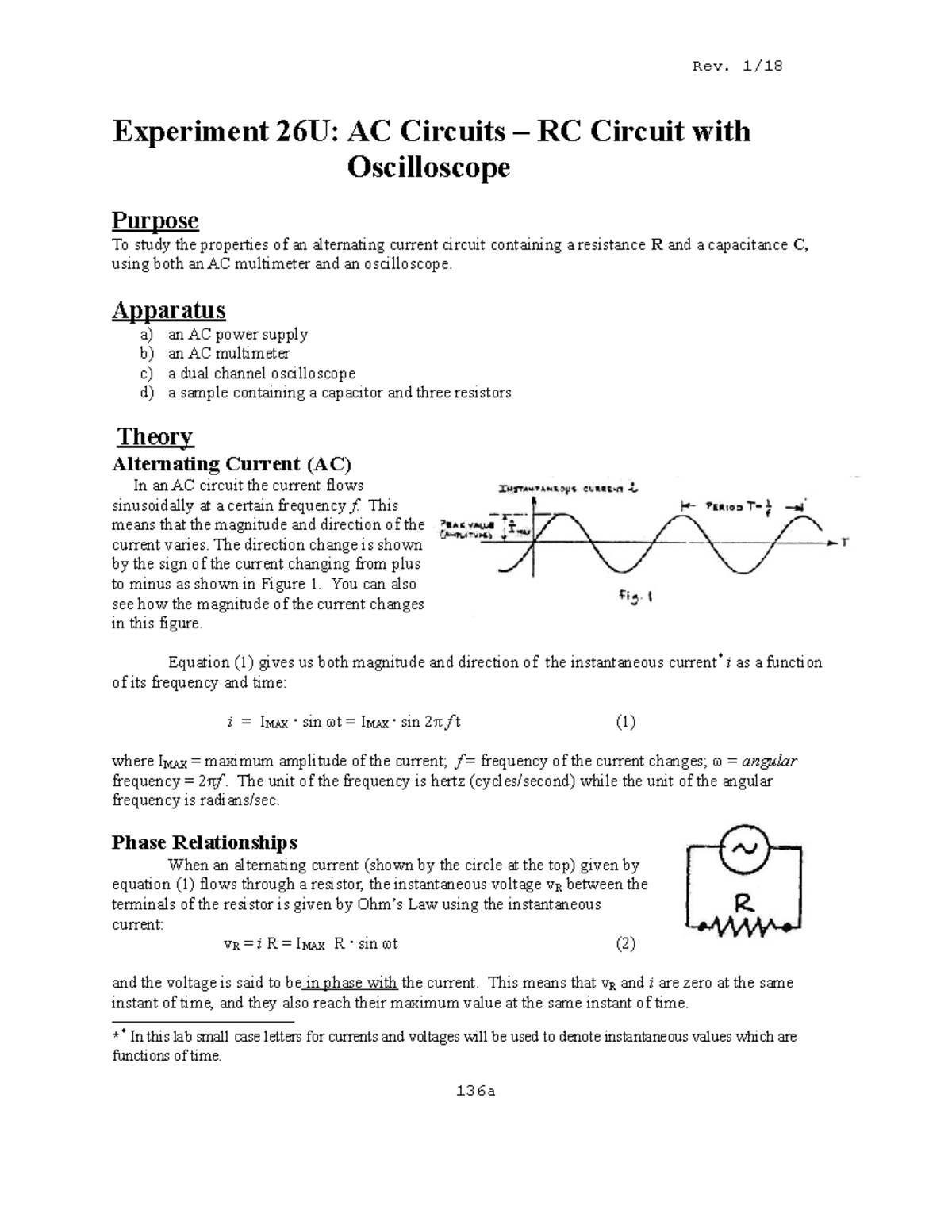 26U RC Circuit w Oscilloscope Rev. 1/ Experiment 26U AC Circuits