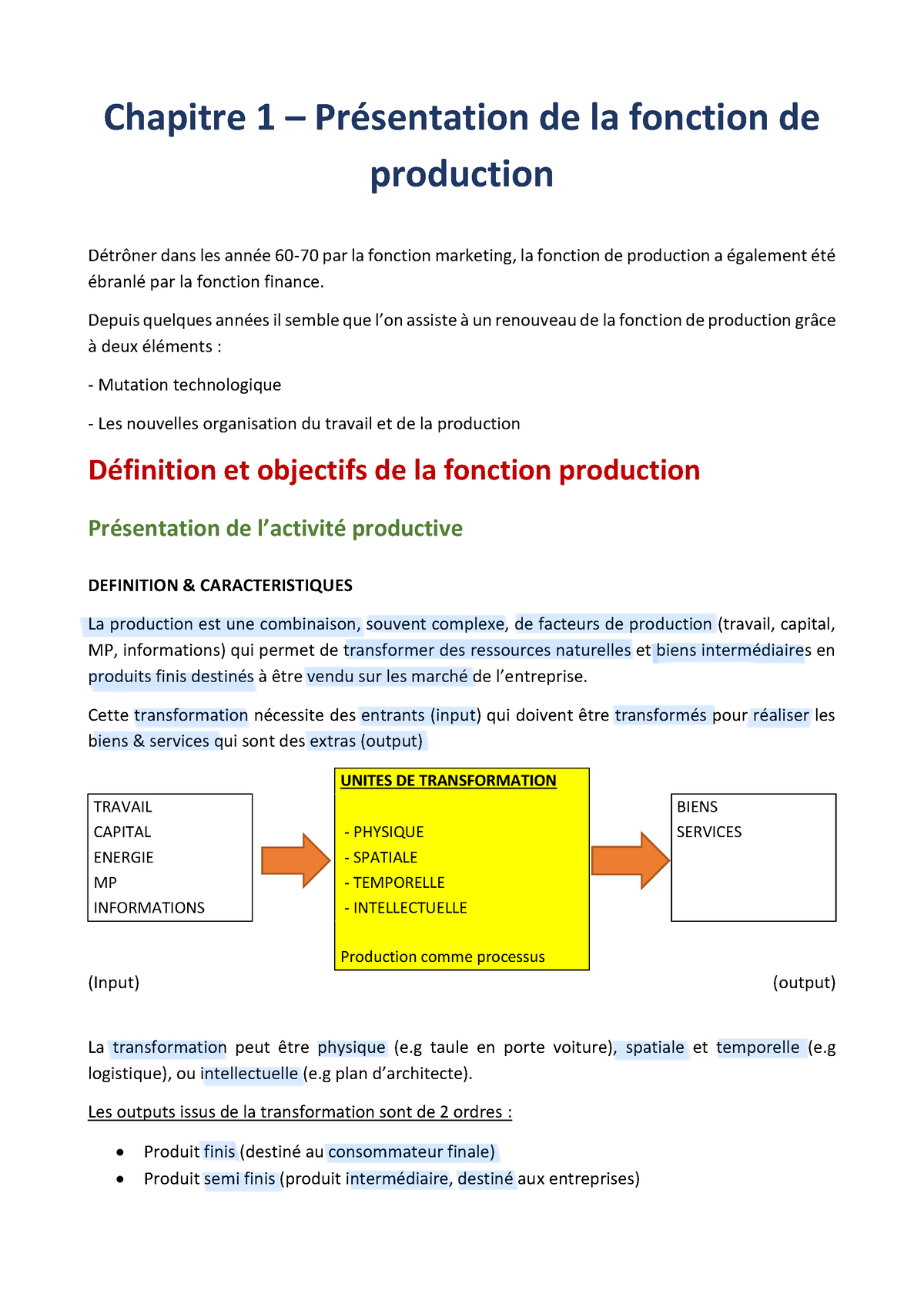 CHAP1 Gestion Production - Chapitre 1 – PrÈsentation De La Fonction De ...