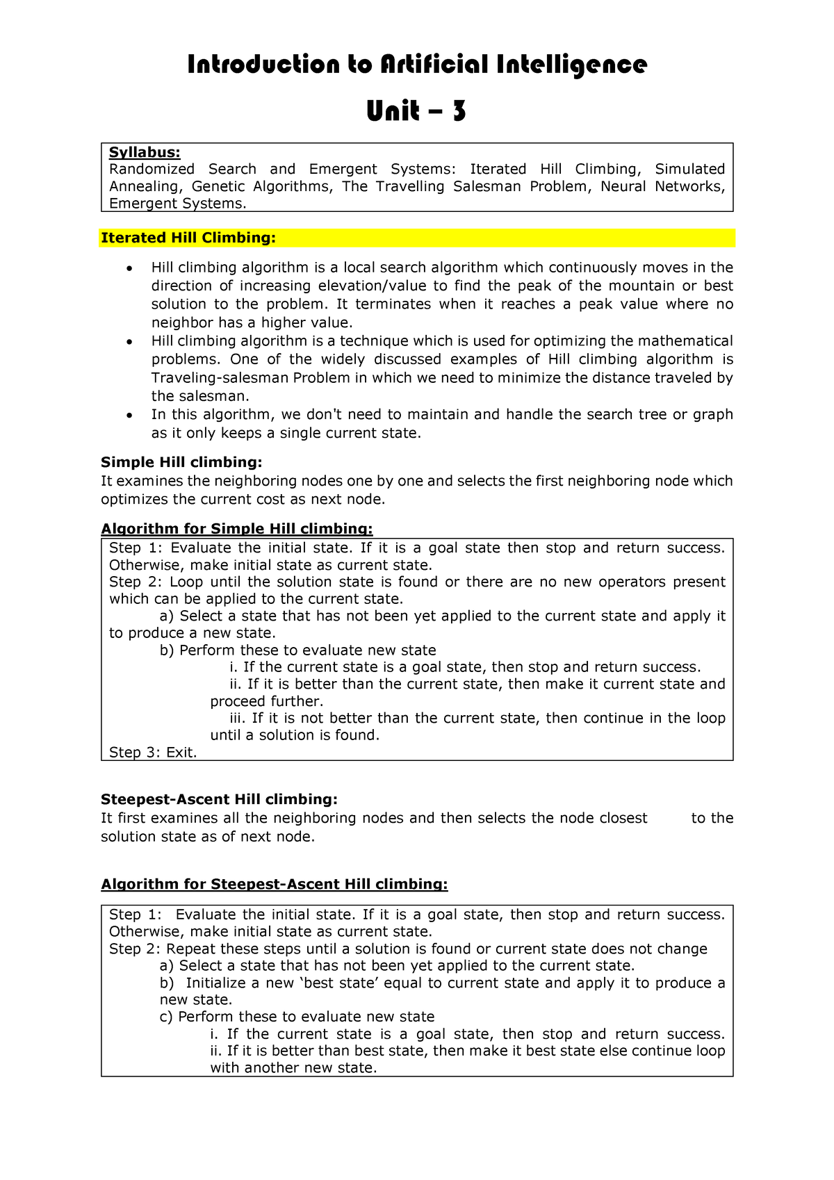 Unit - 3 - Artificial Intelligence Unit 1 Notes - Introduction To ...