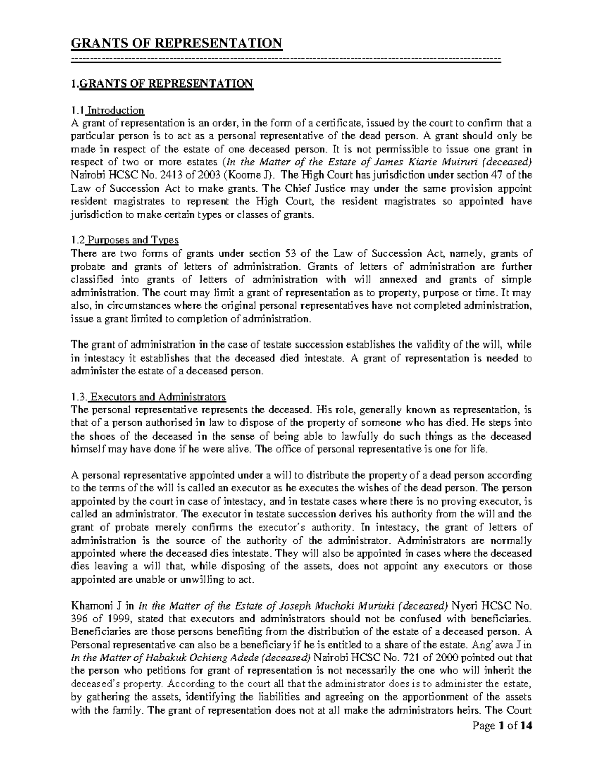 Lecture 13 Grants of Representation in Kenya GRANTS OF