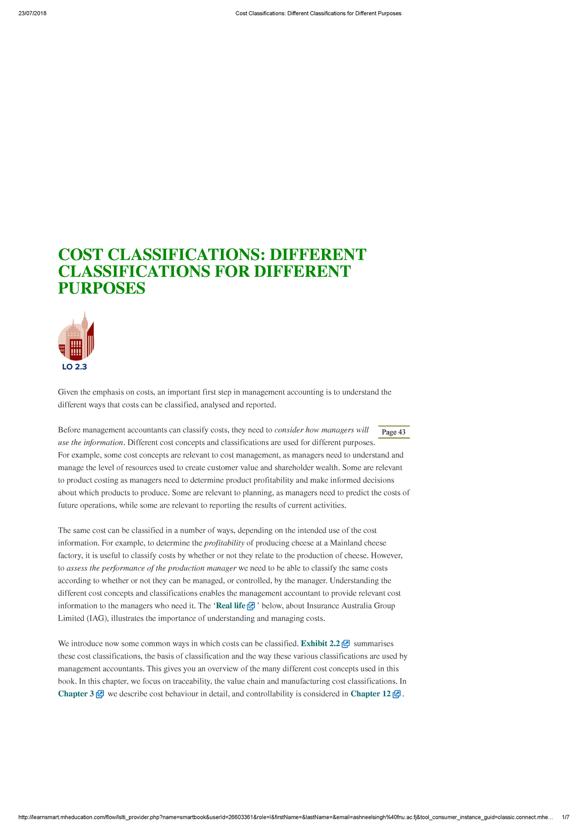 Cost Classifications - Page 43 COST CLASSIFICATIONS: DIFFERENT ...