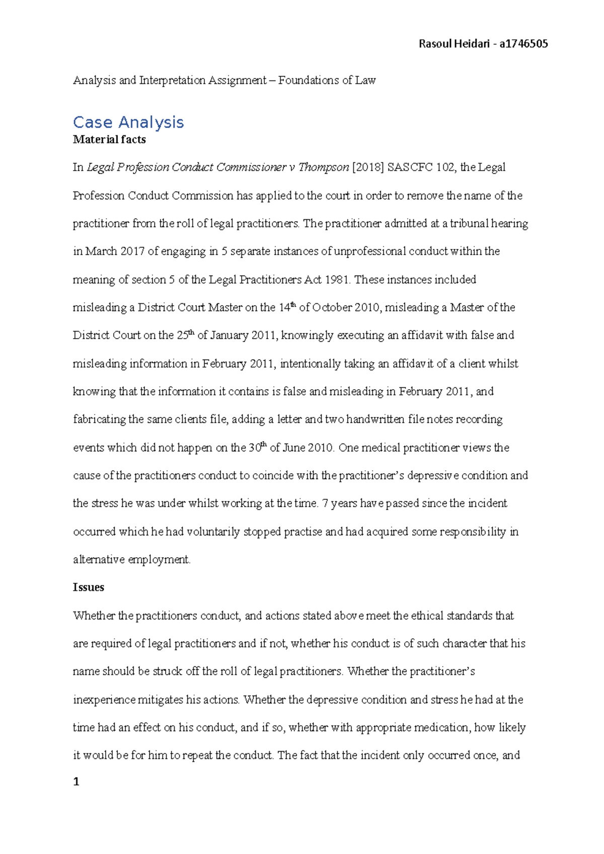 Analysis and interpretation assignment The practitioner admitted at a