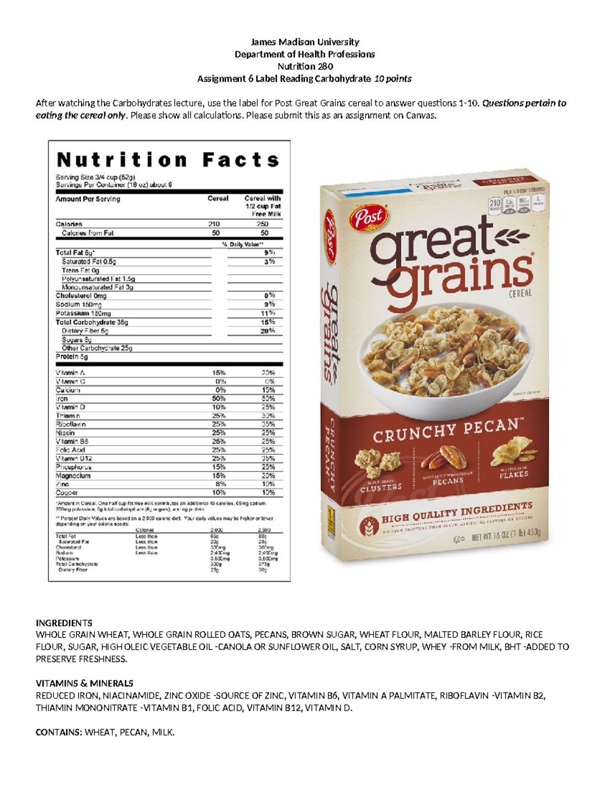 A5 CHO label reading - nutrition - James Madison University Department ...