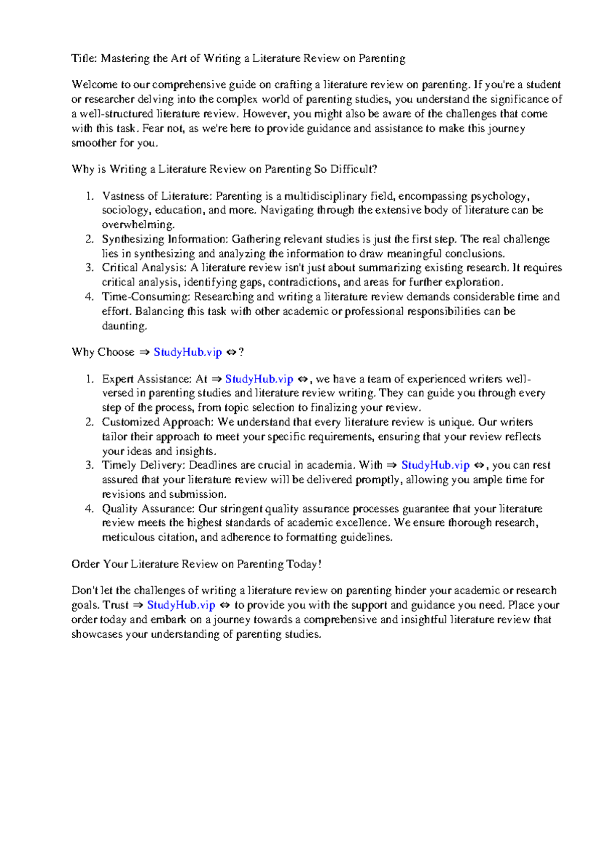 Literature Review On Parenting - Title: Mastering the Art of Writing a ...