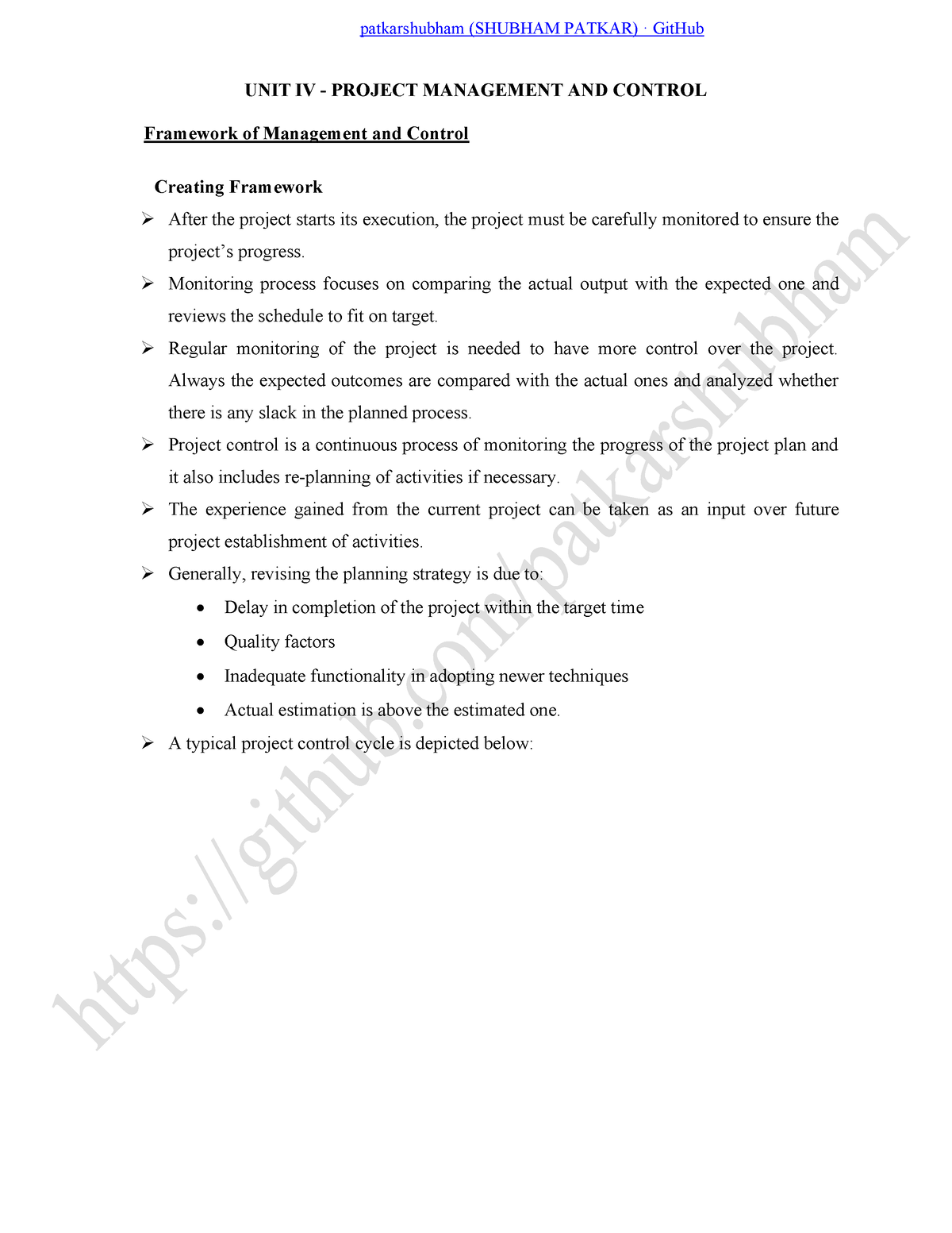 SPM UNIT 4 Notes - UNIT IV - PROJECT MANAGEMENT AND CONTROL Framework ...