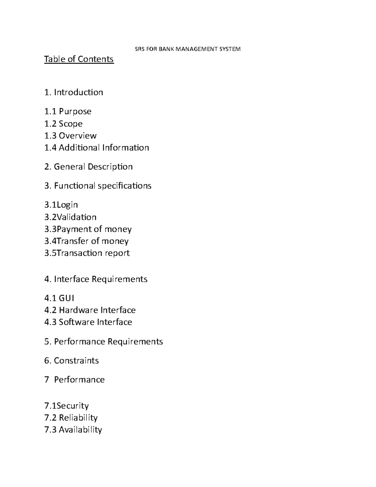 SRS FOR BANK Management System SRS FOR BANK MANAGEMENT SYSTEM Table 