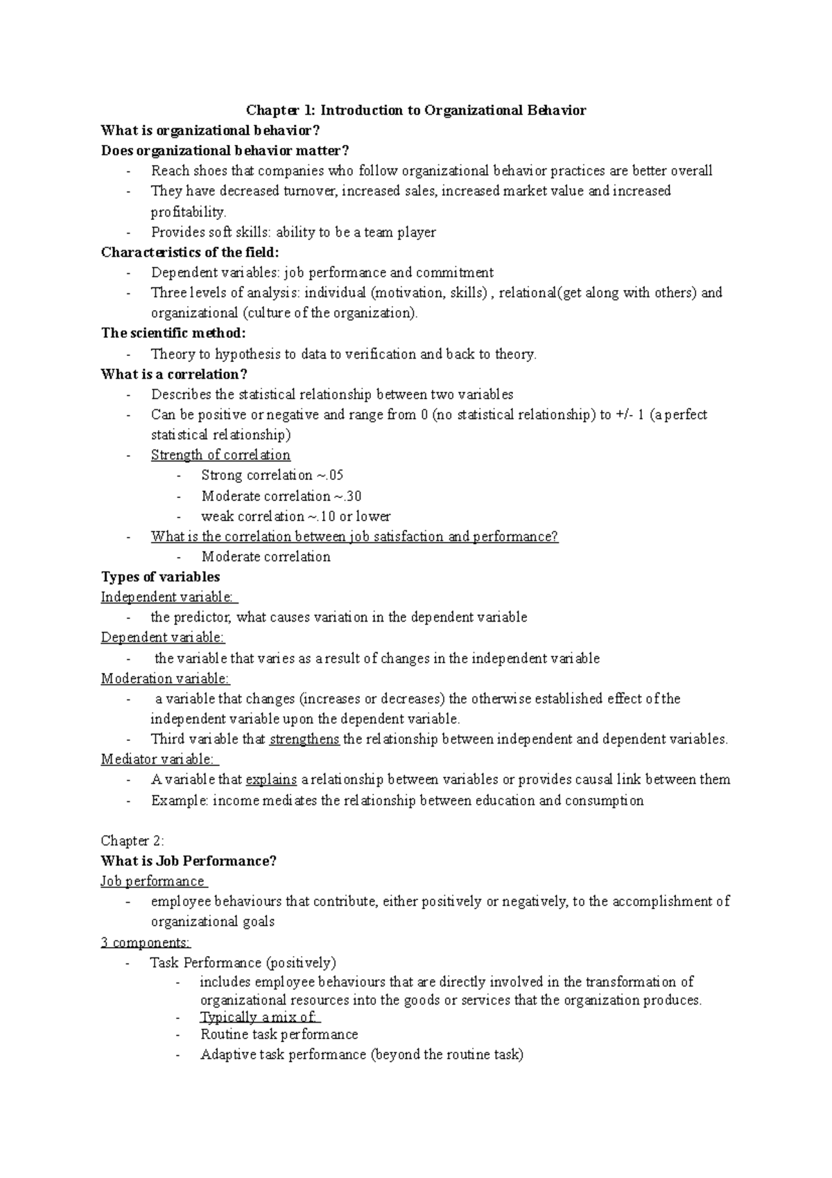 ADMS 2400-Course Notes - Chapter 1: Introduction to Organizational ...
