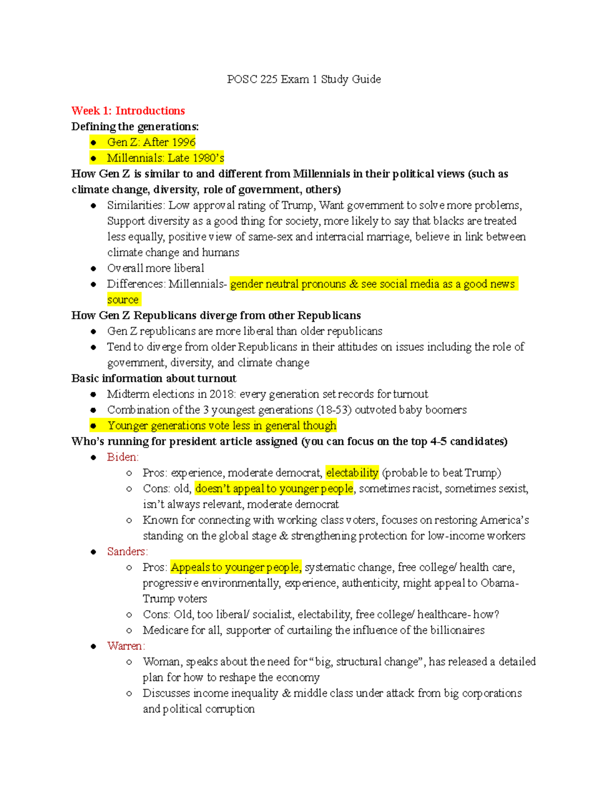 Exam 1 Study Guide - POSC 225 Exam 1 Study Guide Week 1: Introductions ...