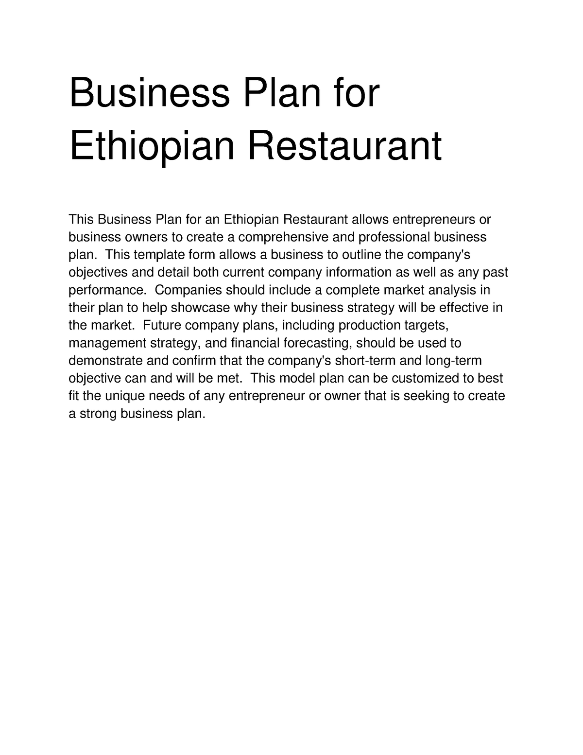 business plan for cafe in ethiopia