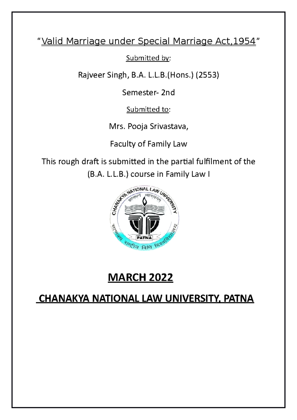 Valid Marriage under Special Marriage Act - “Valid Marriage under ...