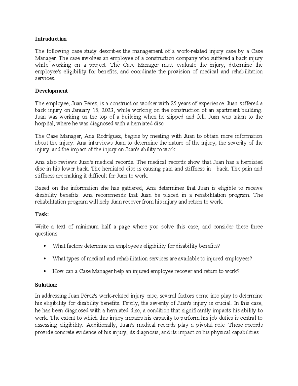 Writing sample - Introduction The following case study describes the ...