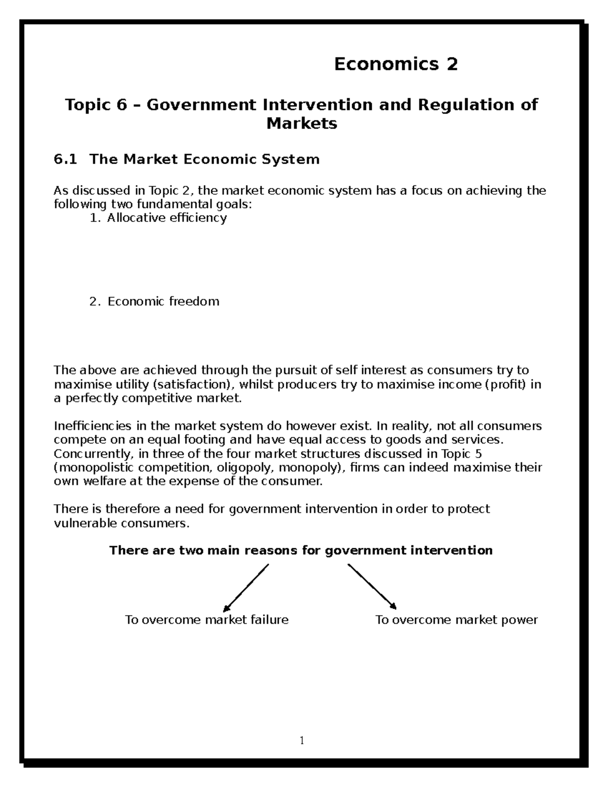 Topic 6 - Government Intervention and Regulation of Markets ...