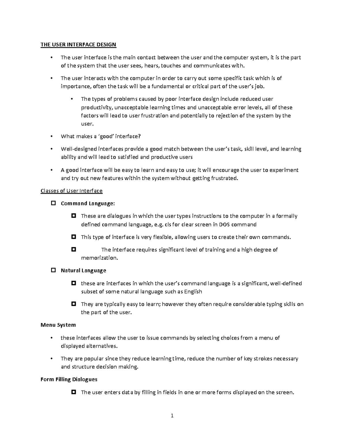 THE USER Interface Design student notes - THE USER INTERFACE DESIGN The ...