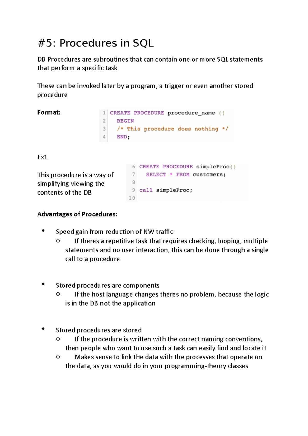 Procedures in SQL - Studocu