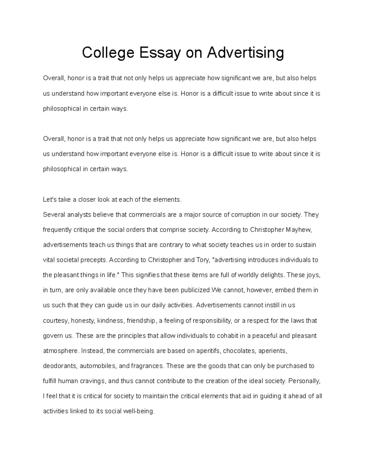 advertising college essay