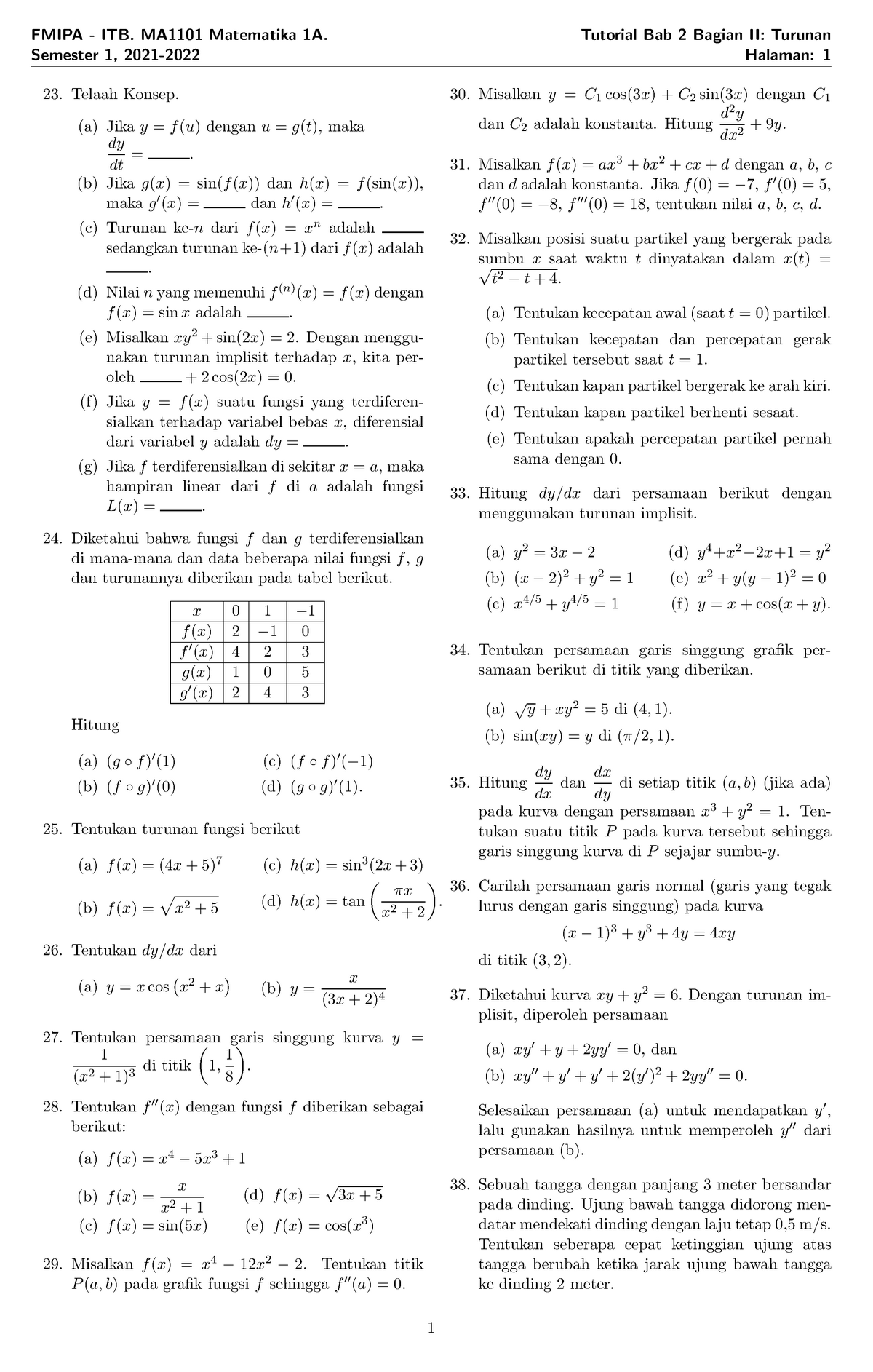 Tutorial Bab 2 Bag2 Matematika IA 2021 2022 - FMIPA - ITB. MA1101 ...