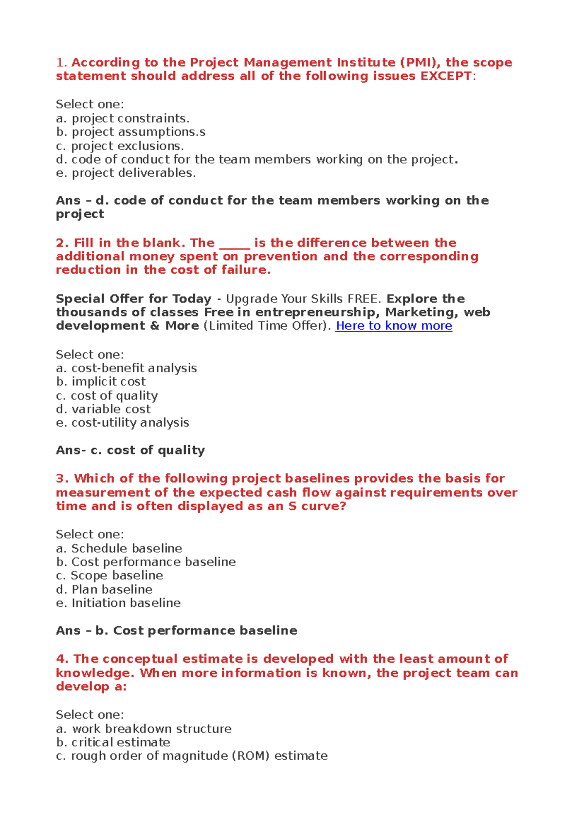 MCQ 2 MCQ2 According to the Project Management Institute (PMI), the