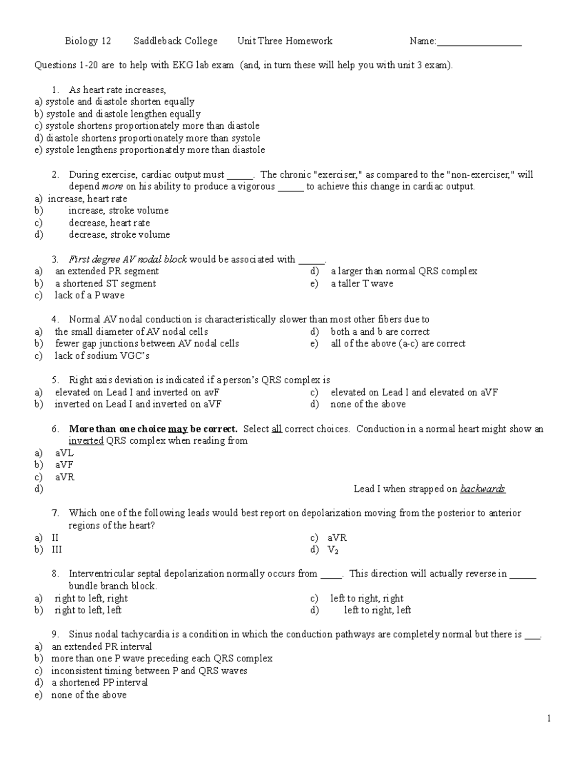 Lecture Unit 3 HW Packet 3 Biology 12 Saddleback College Unit Three Homework Studocu