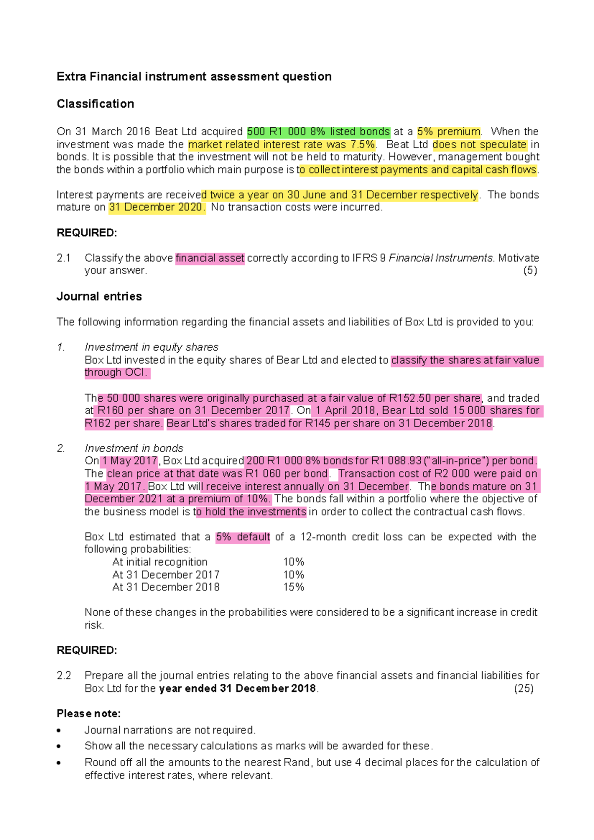 Extra Financial Instruments question to practice - Extra Financial ...
