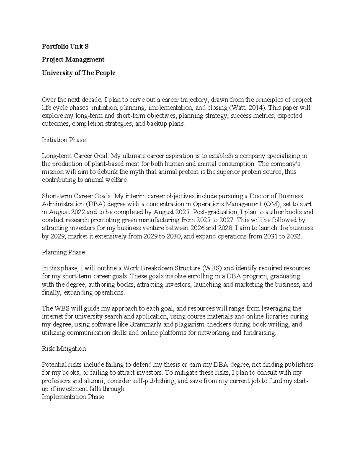 Portfolio Unit 8 - Notes - Portfolio Unit 8 Project Management ...