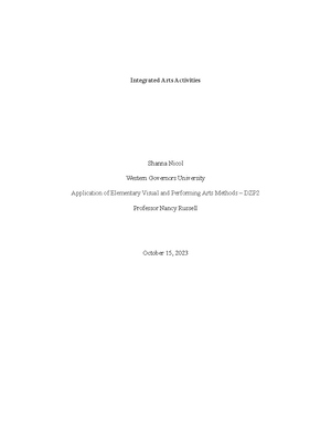 TASK 1 - Integrated ARTS Activities - Grade Five A. Integrated Visual ...