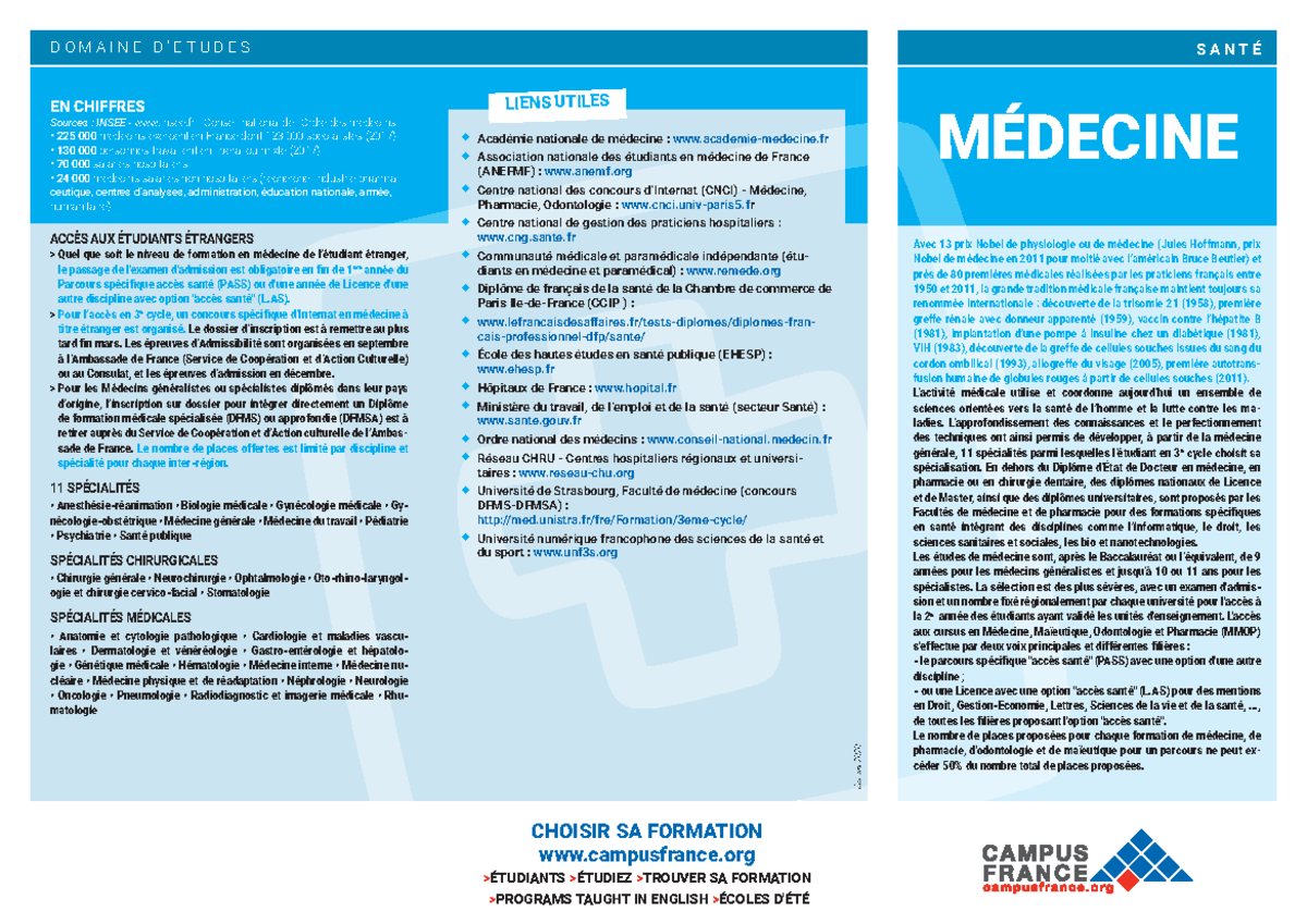 Medecine fr - Médecine en France - D O M A I N E D í ... T U D E S S A ...