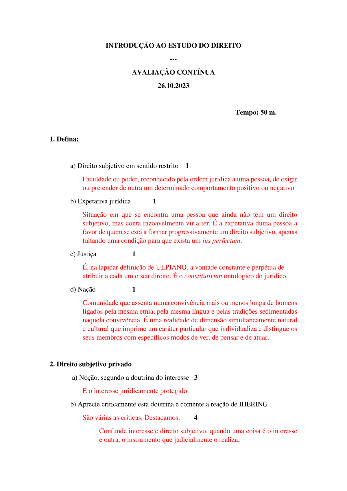 Primeiro Teste Introdução Ao Direito - INTRODUÇÃO AO ESTUDO DO DIREITO ...