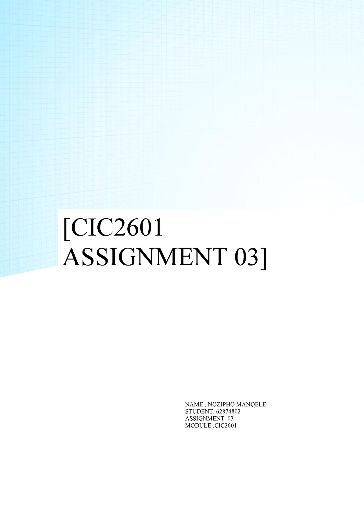 cic2601 assignment 3 answers 2023